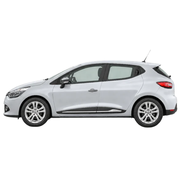 Renault Clio 2016 باللون فضي، منظر جانبي (متجه إلى اليسار)