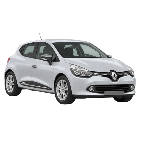 Renault Clio 2017 باللون فضي، منظر زاوية ثلاثة أرباع أمامية (باتجاه اليمين)