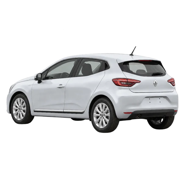Renault Clio 2021 prata, vista três quartos traseira (voltada para a esquerda)