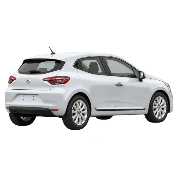 Renault Clio 2021 prata, vista traseira três quartos (voltada para a direita)
