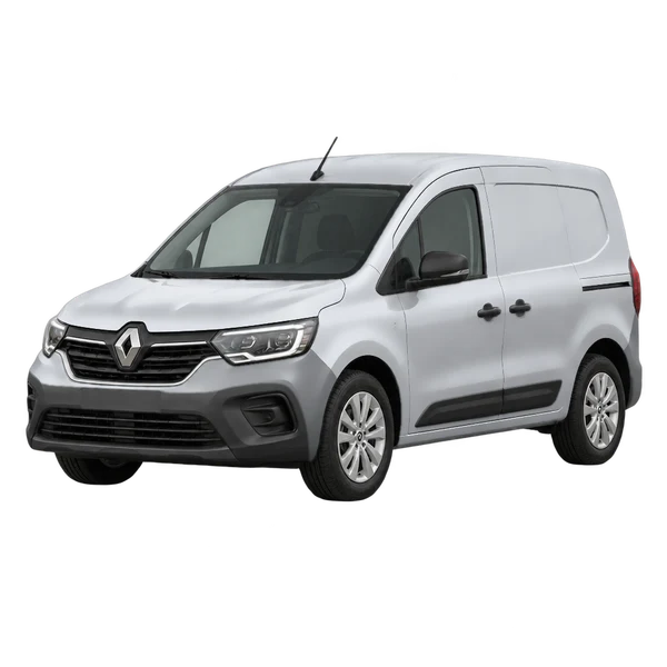 Renault Kangoo Van 2024 prata, vista dianteira em três quartos (voltada para a esquerda)