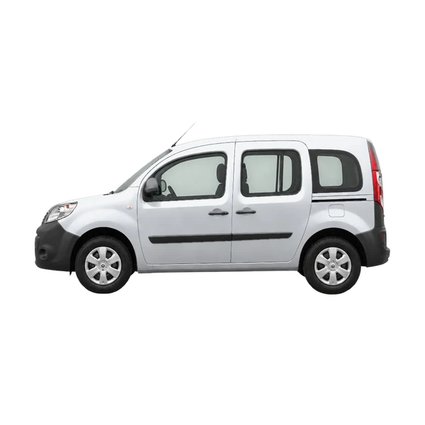 Renault Kangoo 2018 باللون فضي، منظر جانبي (متجه إلى اليسار)
