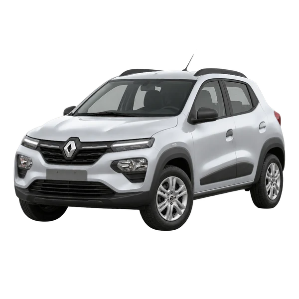 Renault Kwid 2026 en plateado, vista frontal tres cuartos (hacia la izquierda)