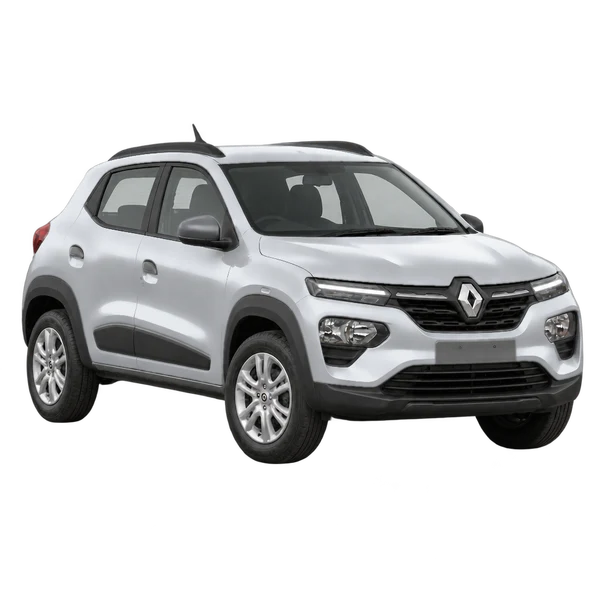 Renault Kwid 2026 en plateado, vista tres cuartos frontal (mirando a la derecha)