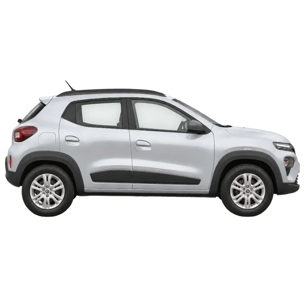 Renault Kwid 2026 en plateado, vista lateral (hacia la derecha)