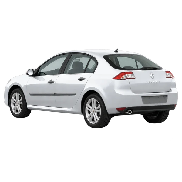 Renault Laguna 2012 باللون فضي، منظر ثلاثة أرباع خلفي (باتجاه اليسار)