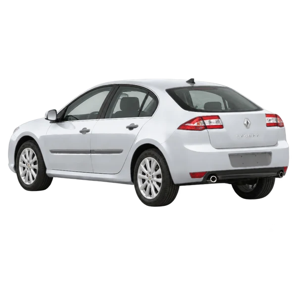 Renault Laguna 2015 باللون فضي، منظر ثلاثة أرباع خلفي (باتجاه اليسار)