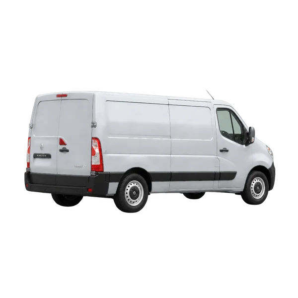 Renault Master 2012 en plateado, vista tres cuartos trasero (mirando a la derecha)