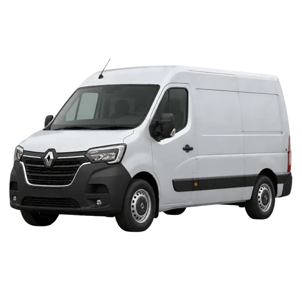 Renault Master 2022 prata, vista dianteira em três quartos (voltada para a esquerda)