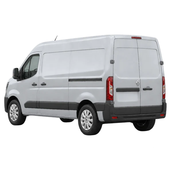 Renault Master 2025 argent, vue trois-quarts arrière (orienté vers la gauche)