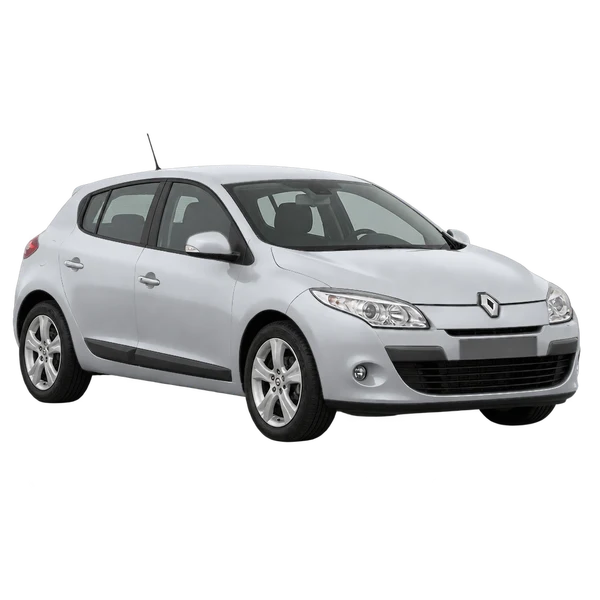 Renault Megane 2010 باللون فضي، منظر منظر أمامي بزاوية ثلاثة أرباع (متجه لليسار)