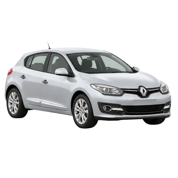 Renault Megane 2015 argent, vue trois-quarts avant (orienté vers la droite)