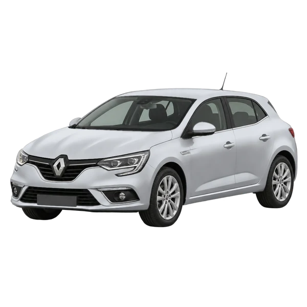 Renault Megane 2018 prata, vista dianteira em três quartos (voltada para a esquerda)