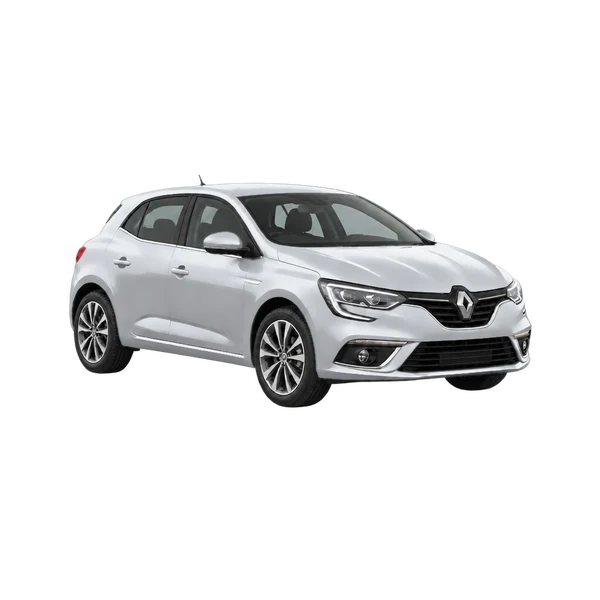 Renault Megane 2018 prata, vista três quartos dianteiro (voltado para a direita)