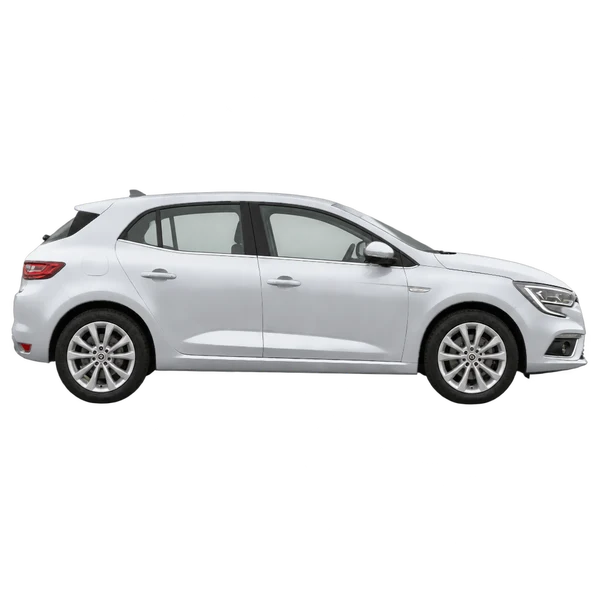 Renault Megane 2020 en plateado, vista lateral (hacia la derecha)