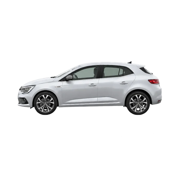 Renault Megane 2022 en plateado, vista lateral (mirando a la izquierda)