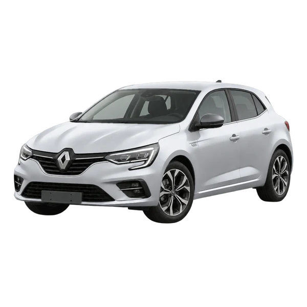 2025 Renault Megane in Silber, Ansicht: Dreiviertelansicht vorne (nach links gerichtet)