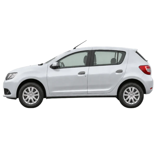 Renault Sandero 2015 prata, vista lateral (voltada para a esquerda)