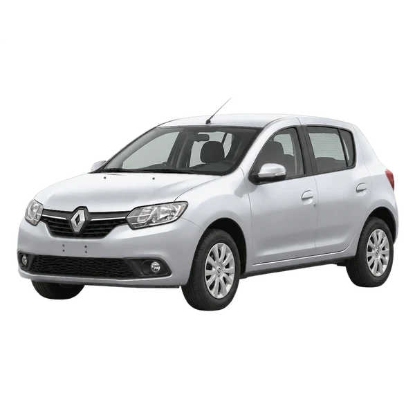 Renault Sandero 2017 prata, vista dianteira em três quartos (voltada para a esquerda)