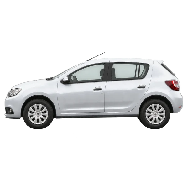 Renault Sandero 2017 prata, vista lateral (voltada para a esquerda)