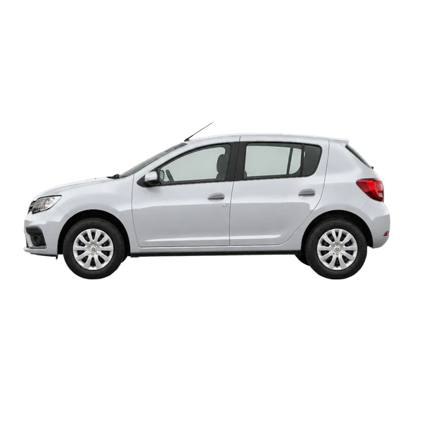 Renault Sandero 2019 en plateado, vista lateral (mirando a la izquierda)