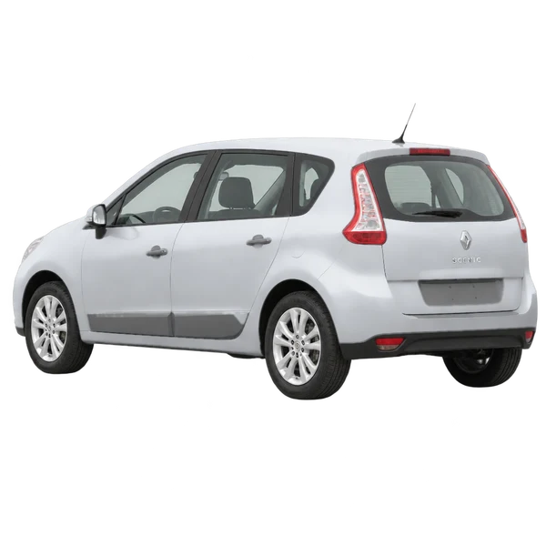 シルバーの2012 Renault Scenic（リア斜め（左向き）ビュー）