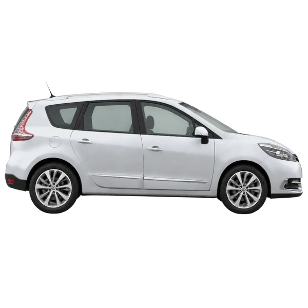 Renault Scenic 2017 en plateado, vista lateral (hacia la derecha)