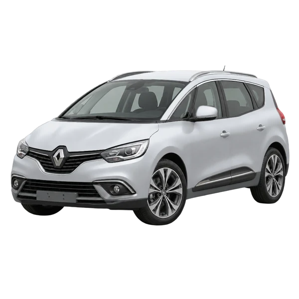 Renault Scenic 2019 en plateado, vista frontal tres cuartos (hacia la izquierda)
