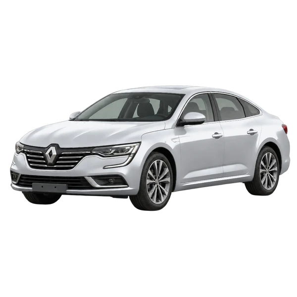 Renault Talisman 2023 باللون فضي، منظر منظر أمامي بزاوية ثلاثة أرباع (متجه لليسار)