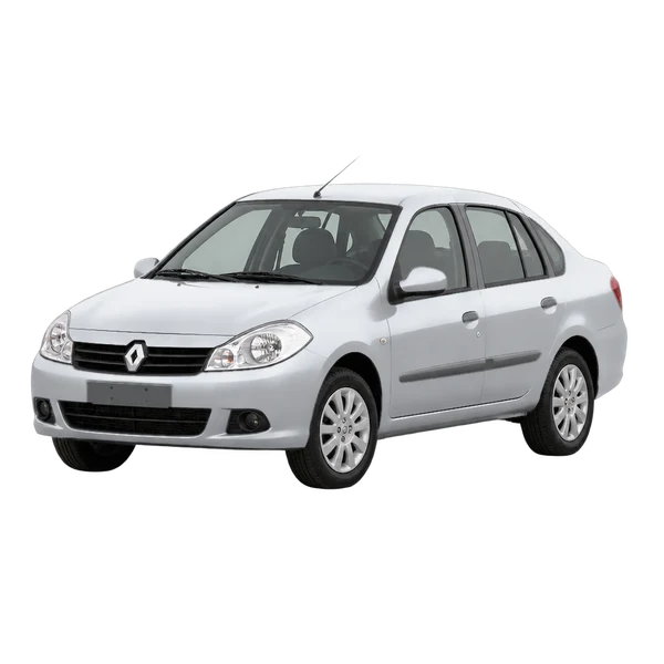 Renault Thalia 2011 باللون فضي، منظر منظر أمامي بزاوية ثلاثة أرباع (متجه لليسار)