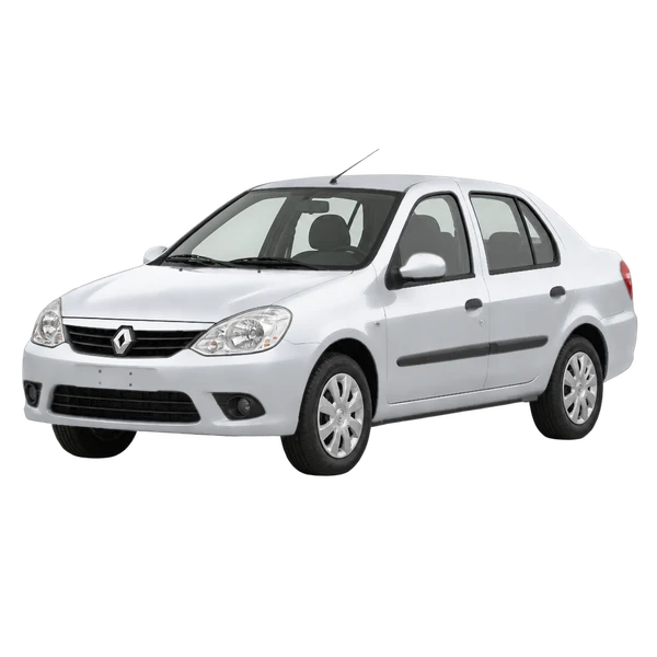 Renault Thalia 2012 prata, vista dianteira em três quartos (voltada para a esquerda)