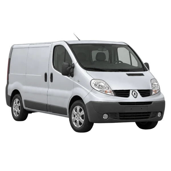 Renault Trafic 2011 باللون فضي، منظر منظر أمامي بزاوية ثلاثة أرباع (متجه لليسار)