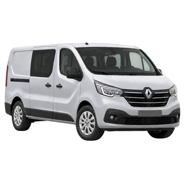 Renault Trafic 2021 باللون فضي، منظر زاوية ثلاثة أرباع أمامية (باتجاه اليمين)