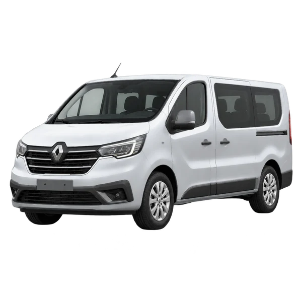 Renault Trafic 2025 prata, vista dianteira em três quartos (voltada para a esquerda)