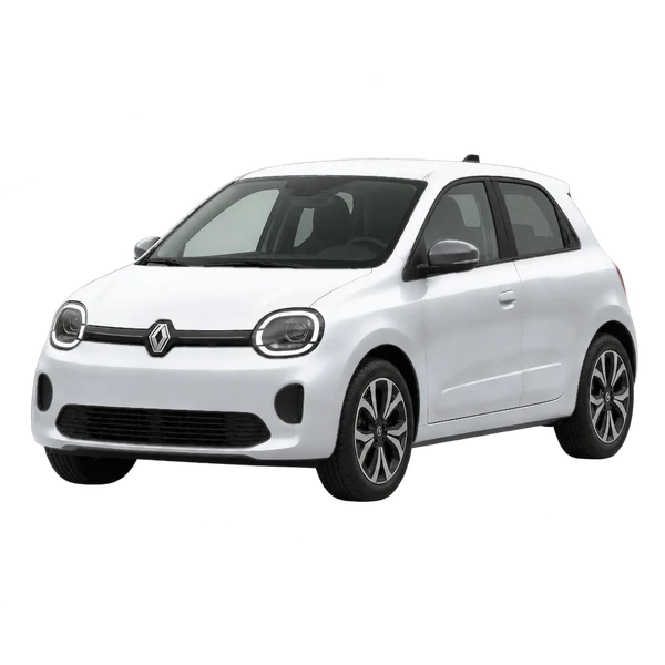 Renault Twingo E-Tech Electric 2026 باللون فضي، منظر منظر أمامي بزاوية ثلاثة أرباع (متجه لليسار)