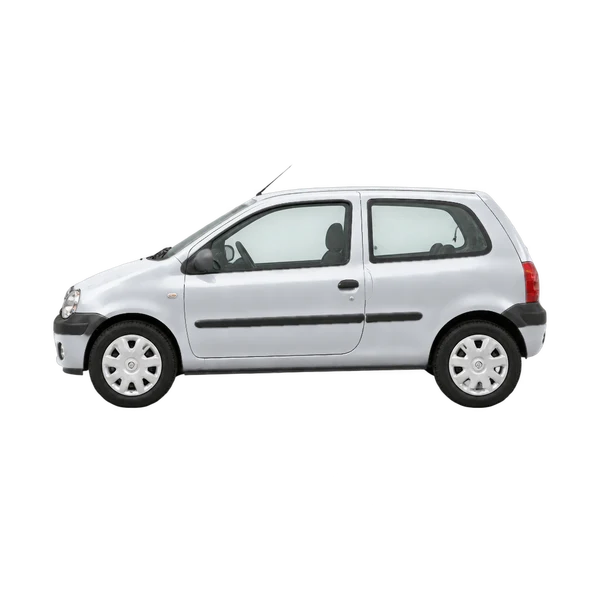Renault Twingo 2004 en plateado, vista lateral (mirando a la izquierda)