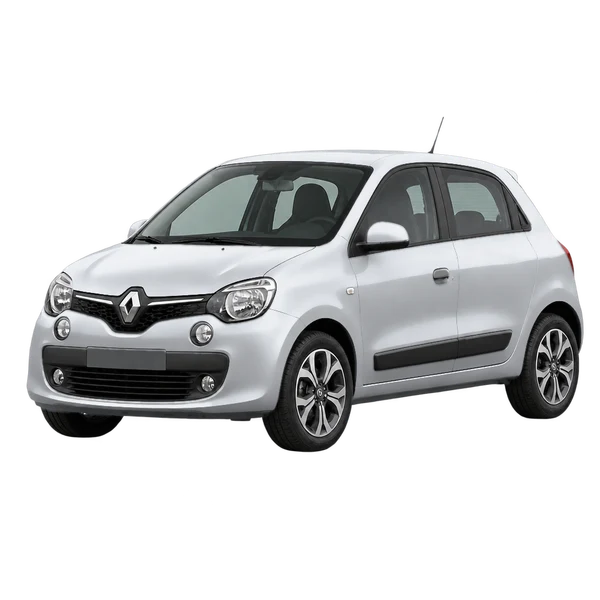 Renault Twingo 2018 prata, vista dianteira em três quartos (voltada para a esquerda)
