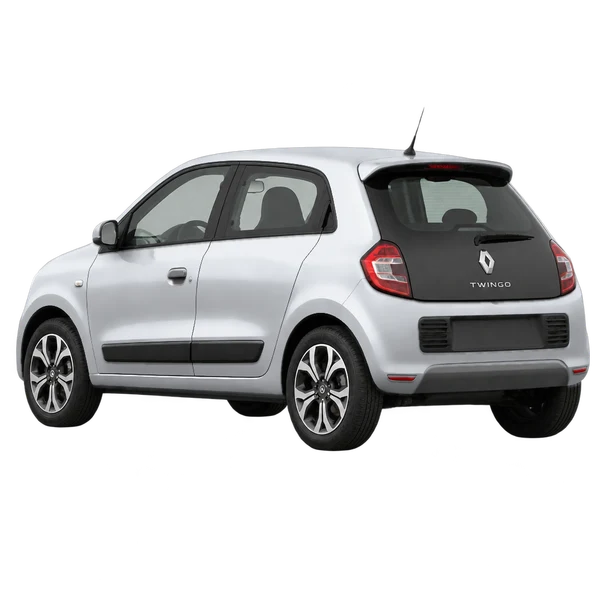 Renault Twingo 2018 prata, vista três quartos traseira (voltada para a esquerda)