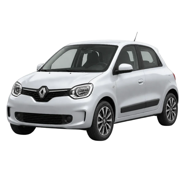 Renault Twingo 2024 باللون فضي، منظر منظر أمامي بزاوية ثلاثة أرباع (متجه لليسار)