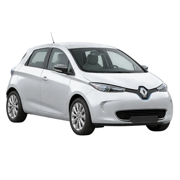 Renault Zoe 2015 باللون فضي، منظر منظر أمامي بزاوية ثلاثة أرباع (متجه لليسار)