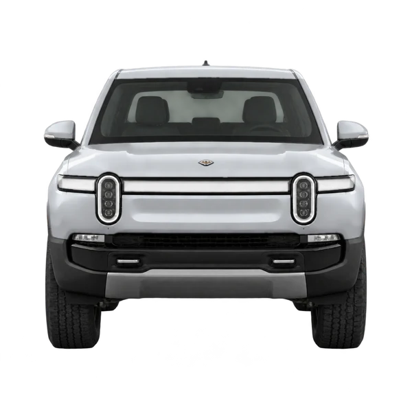 Rivian R1T 2024 باللون فضي، منظر أمامي