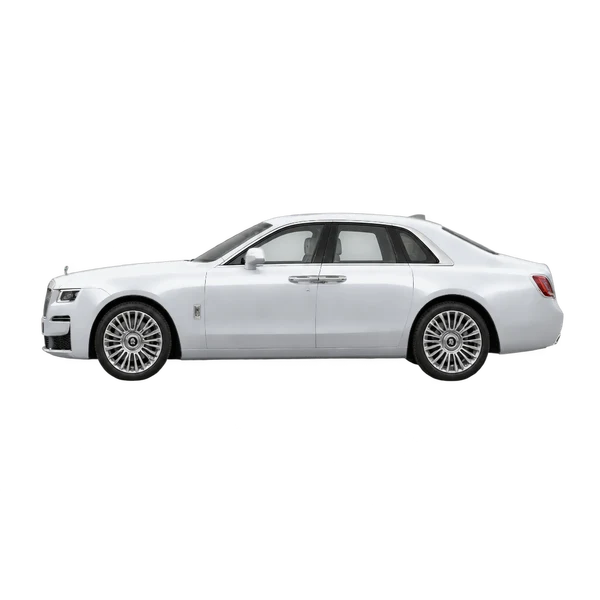 Rolls-Royce Ghost 2026 en plateado, vista lateral (mirando a la izquierda)