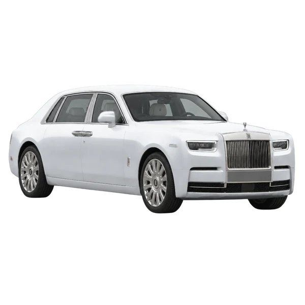 Rolls-Royce Phantom 2026 باللون فضي، منظر منظر أمامي بزاوية ثلاثة أرباع (متجه لليسار)