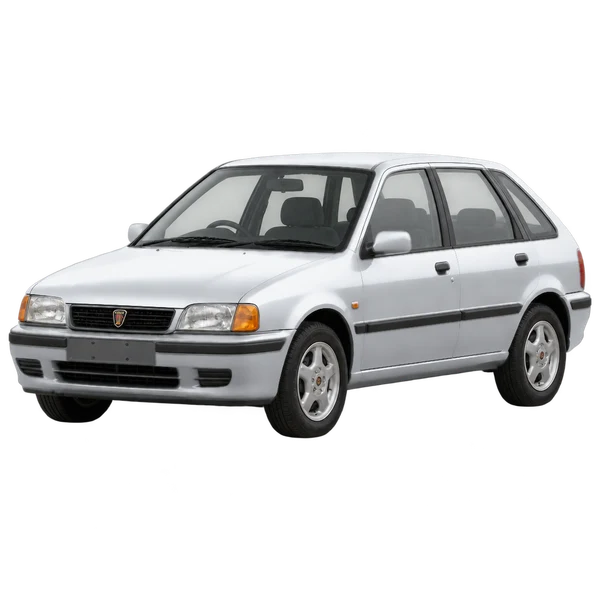 Rover 114 1993 prata, vista dianteira em três quartos (voltada para a esquerda)