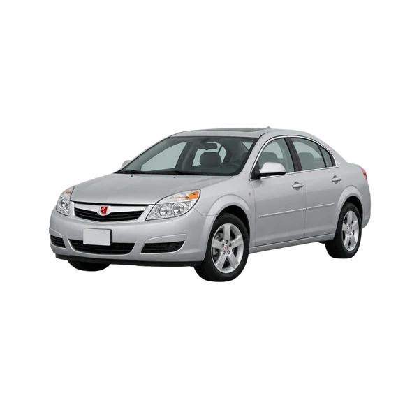 シルバーの2010 Saturn Aura（フロントスリークォーター(左向き)ビュー）