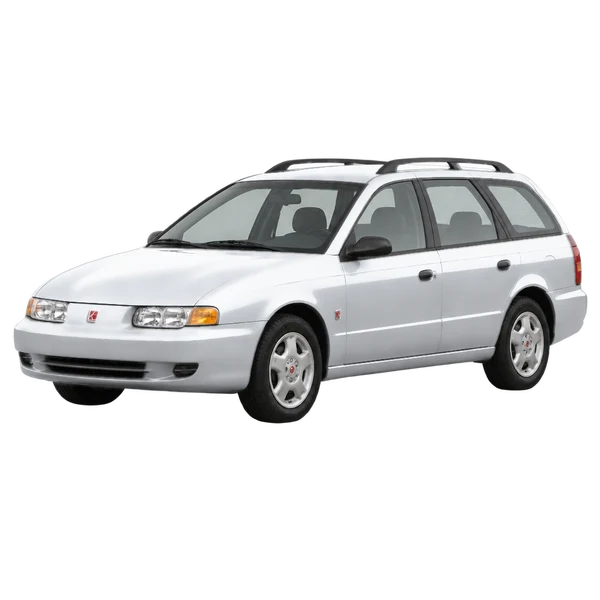 Saturn SW2 2001 prata, vista dianteira em três quartos (voltada para a esquerda)
