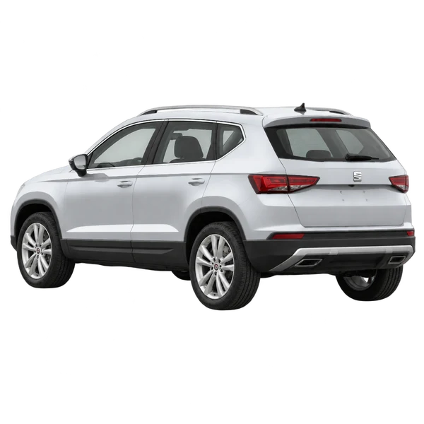 2018 SEAT Ateca in Silber, Ansicht: Dreiviertelansicht von hinten (nach links gerichtet)