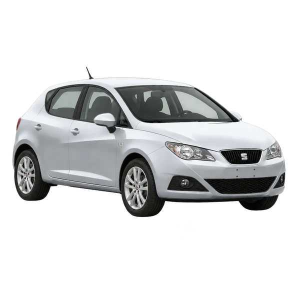 SEAT Ibiza 2012 en plateado, vista frontal tres cuartos (hacia la izquierda)