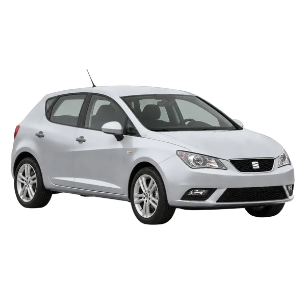 SEAT Ibiza 2013 argent, vue trois-quarts avant (orienté vers la gauche)