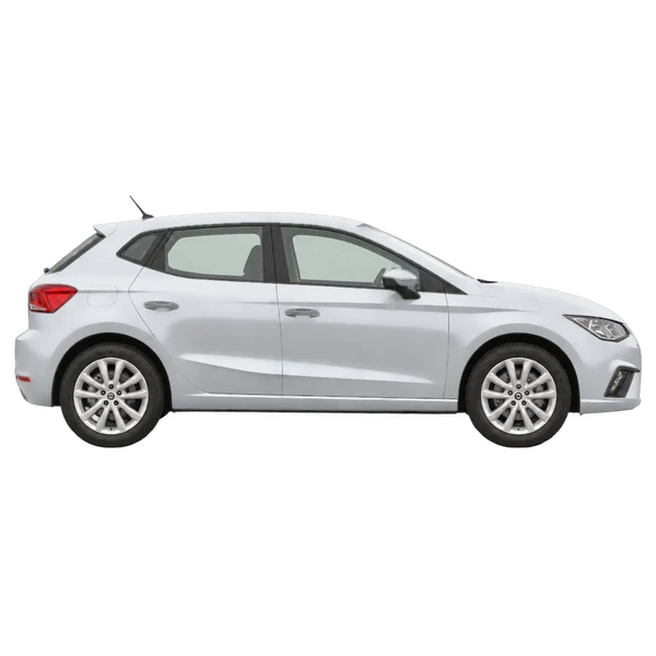 SEAT Ibiza 2018 باللون فضي، منظر منظر جانبي (باتجاه اليمين)